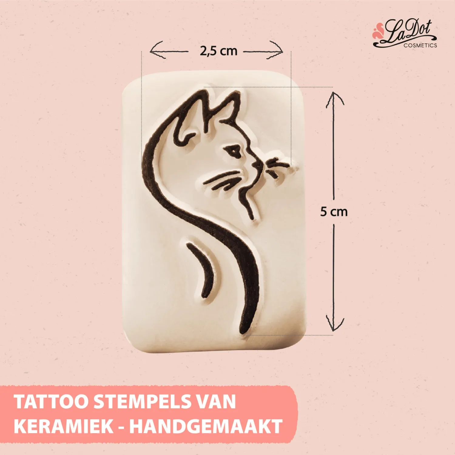 LaDot Temporary Tattoo Stamp– Easy-to-Use Reusable Ceramic Skin Stamp for Creating Custom Temporary Tattoos – Fun Body Art Tool for Parties, Events, and Festivals (Cat Head, Medium)