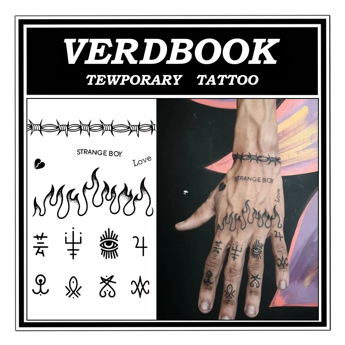 Waterproof Temporary Tattoos: 2-Sheet Tattoo Kit with Realistic Body Stickers, Semi-Permanent Tattoos for Adults Lasting 7-15 Days – Safe for Men & Women, Flame Pattern