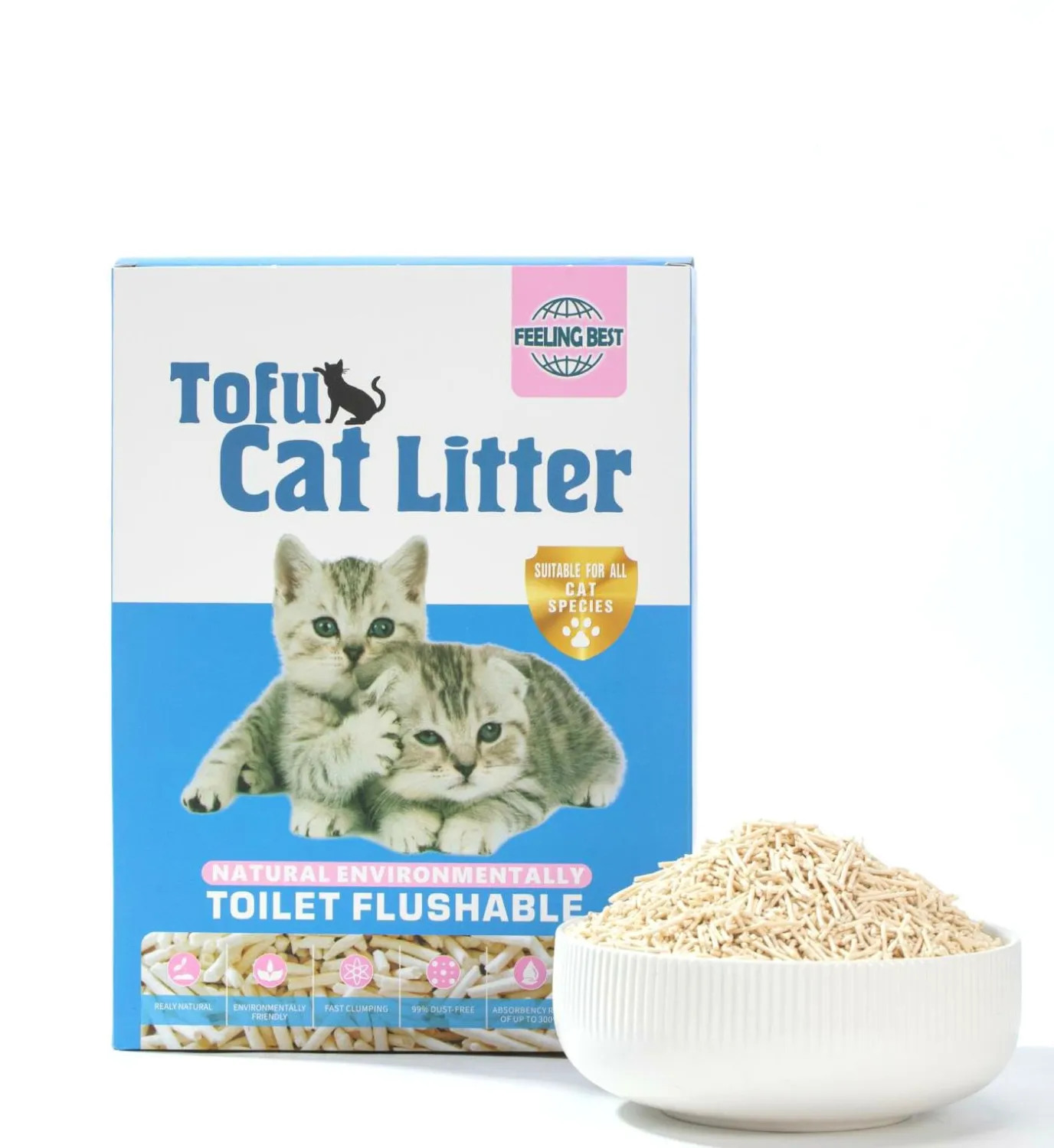 Tofu Cat Litter 5.6LB Fast Clumping, Dust-Free,100% Natrual Raw Materials, Clumping,Flushable,Ultra Absorbent and Fast Drying,Solubility in Water,Really Dust-Free,Less Scattering