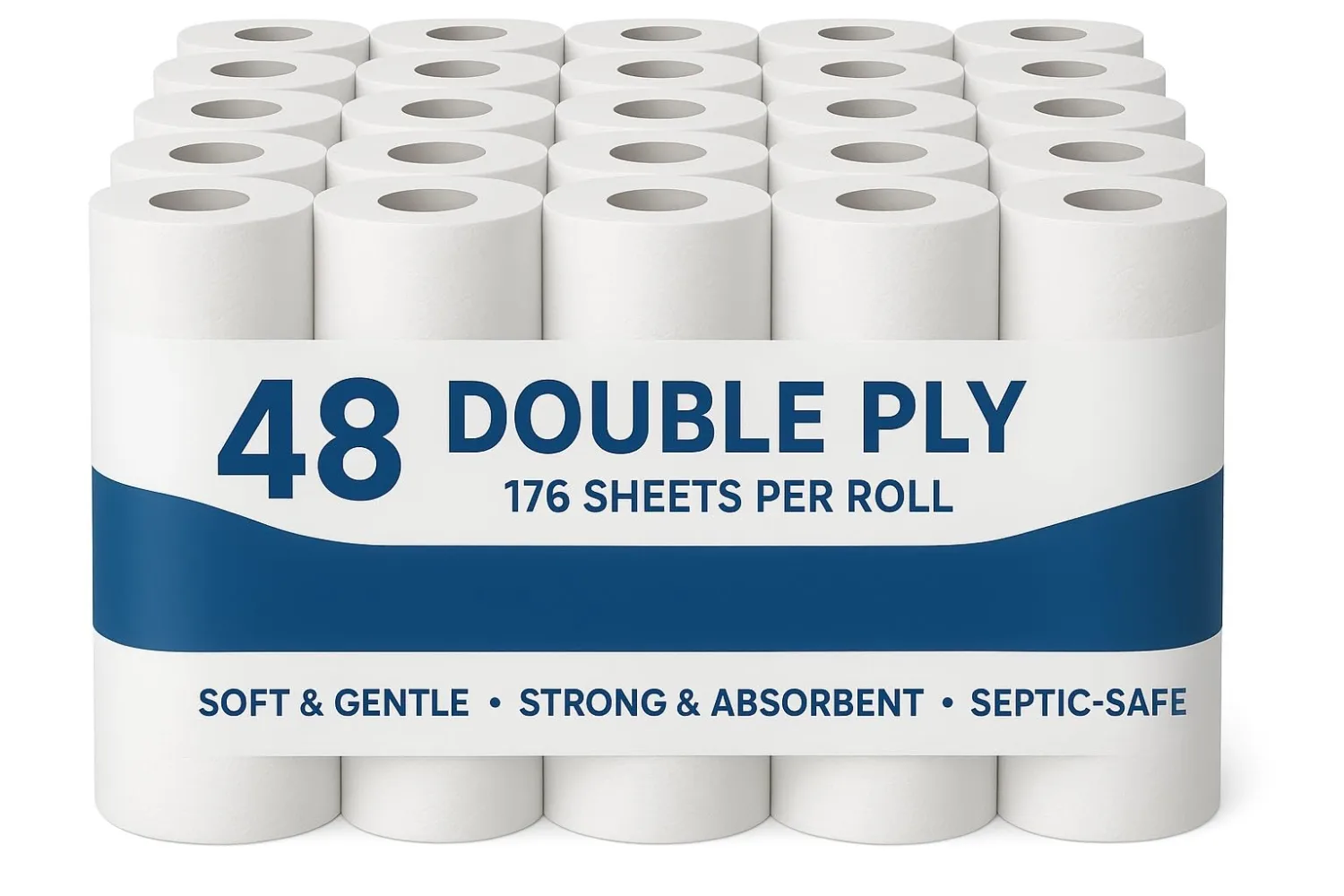 Premium Double-Ply Toilet Paper – 48 Rolls | 176 Sheets Per Roll | Embossed Softness & Strength