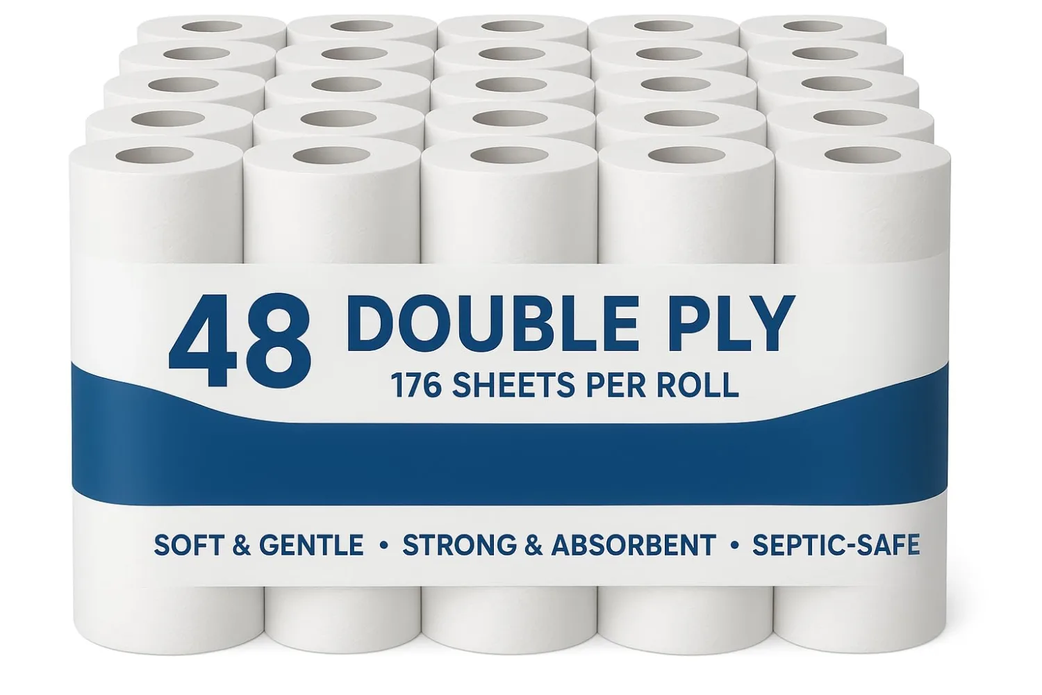 Premium Double-Ply Toilet Paper – 48 Rolls | 176 Sheets Per Roll | Embossed Softness & Strength