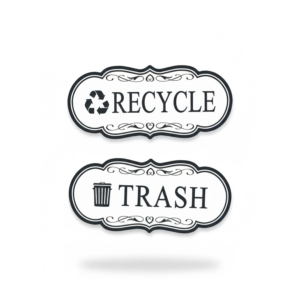 Trash & Recycle Stickers – 2-Pack Self-Adhesive Vinyl Labels, Waterproof & Durable (Transparent Background with Black Text, Medium 6.3 x 2.7 inches)