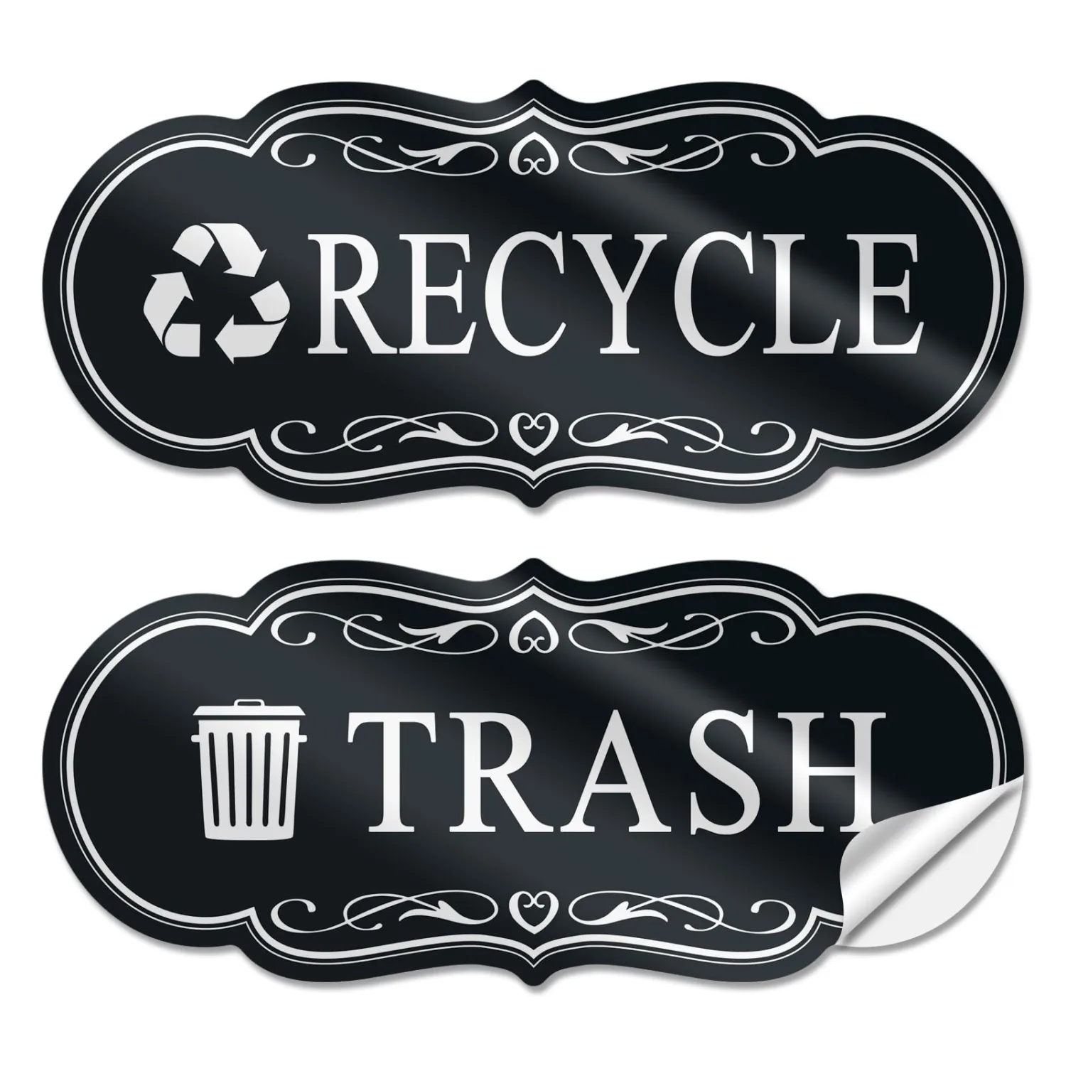 Trash & Recycle Stickers – 2-Pack Self-Adhesive Vinyl Labels, Waterproof & Durable (Black, Medium 6.3 x 2.7 inches)
