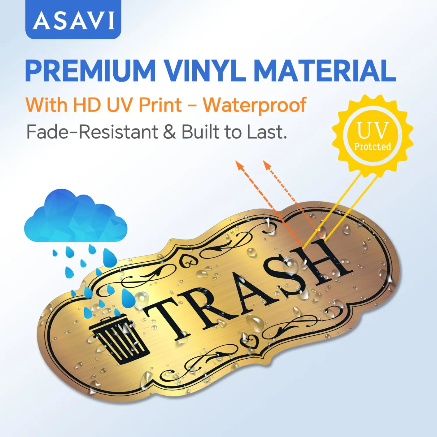 Trash & Recycle Stickers – 2-Pack Self-Adhesive Vinyl Labels, Waterproof & Durable (Brushed Gold Black, Medium 6.3 x 2.7 inches)