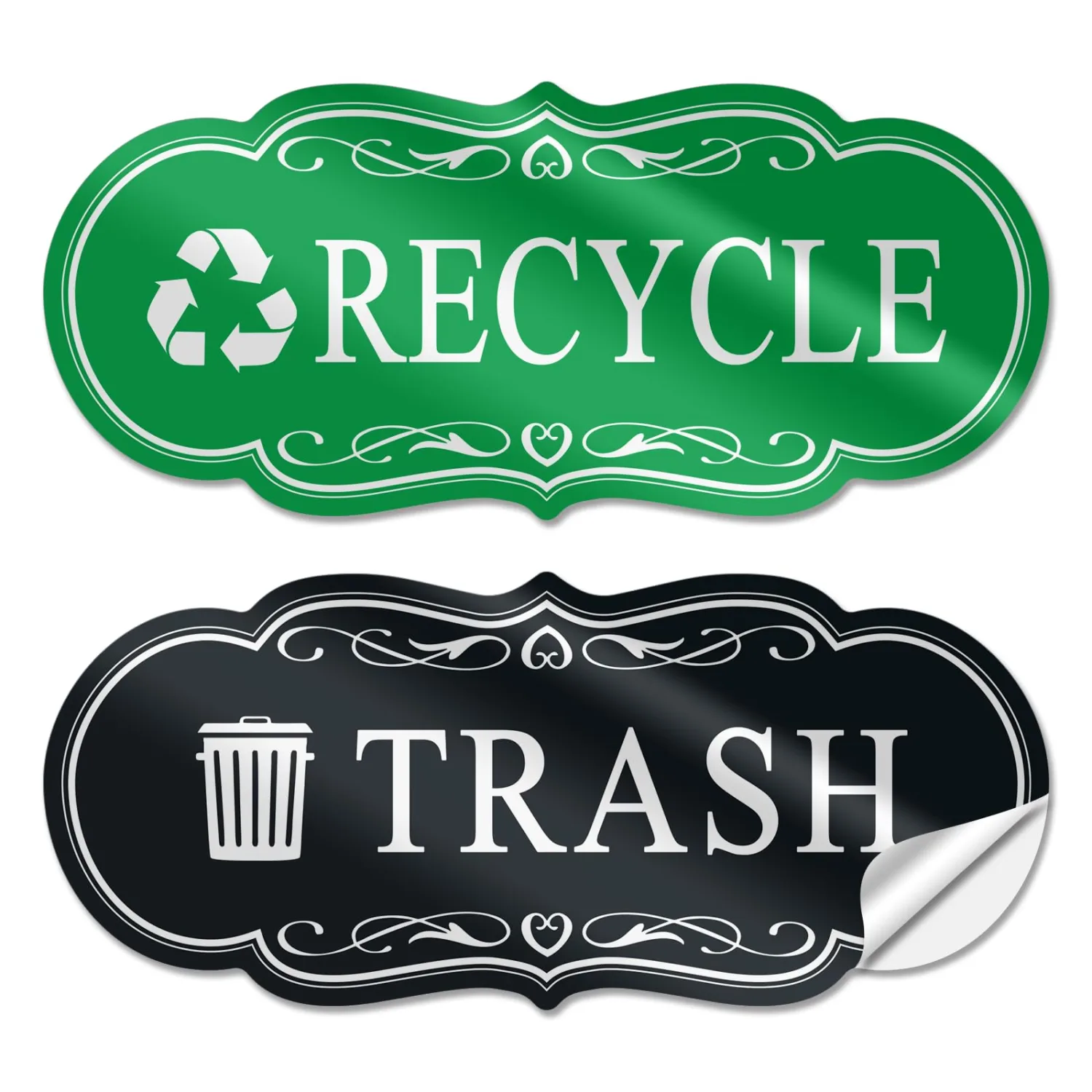 Trash & Recycle Stickers – 2-Pack Self-Adhesive Vinyl Labels, Waterproof & Durable (Green Black, Medium 6.3 x 2.7 inches)