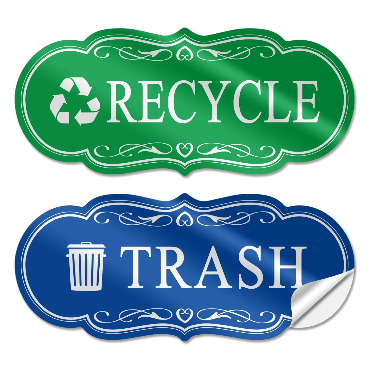 Trash & Recycle Stickers – 2-Pack Self-Adhesive Vinyl Labels, Waterproof & Durable (Green Blue, Medium 6.3 x 2.7 inches)