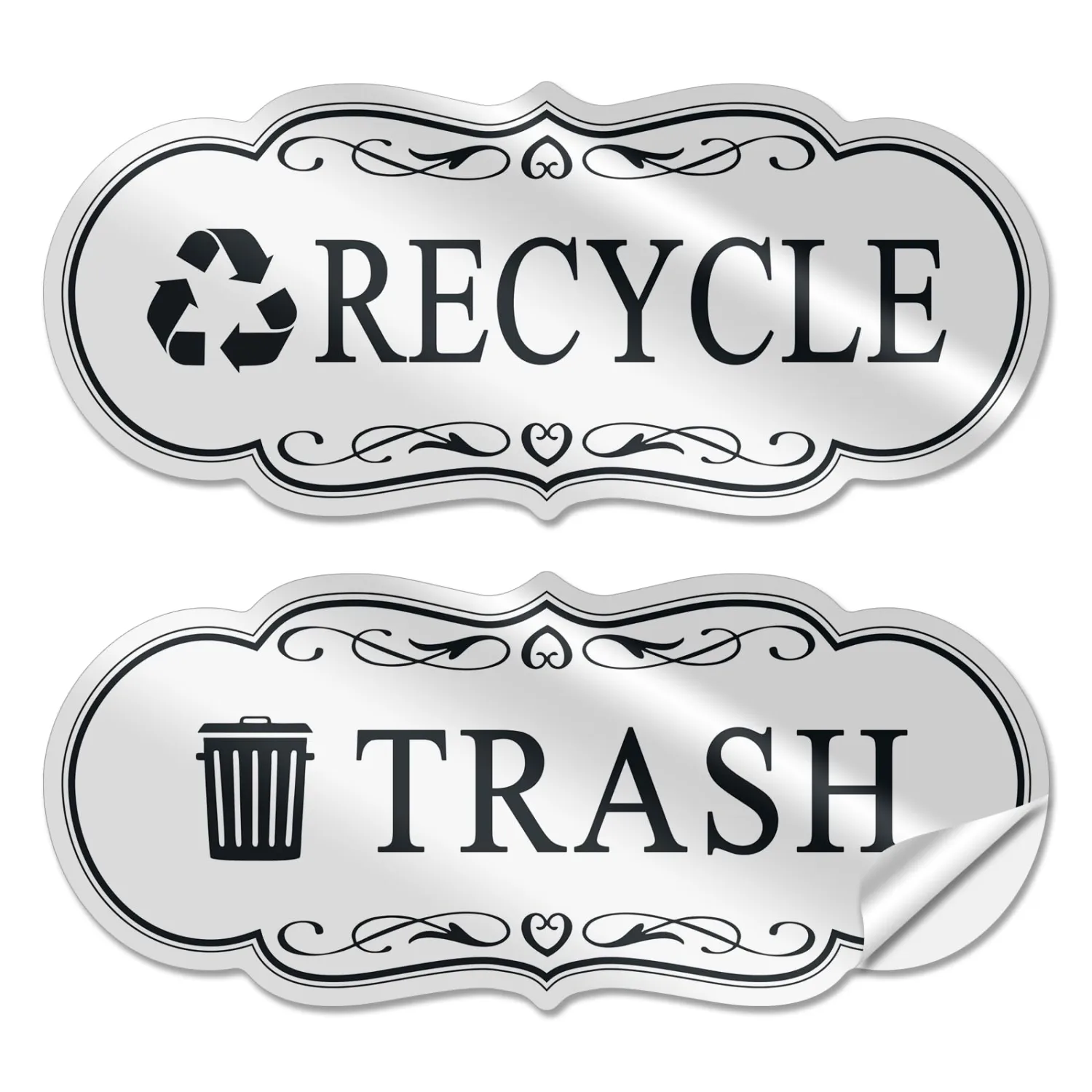 Trash & Recycle Stickers – 2-Pack Self-Adhesive Vinyl Labels, Waterproof & Durable (White, Medium 6.3 x 2.7 inches)