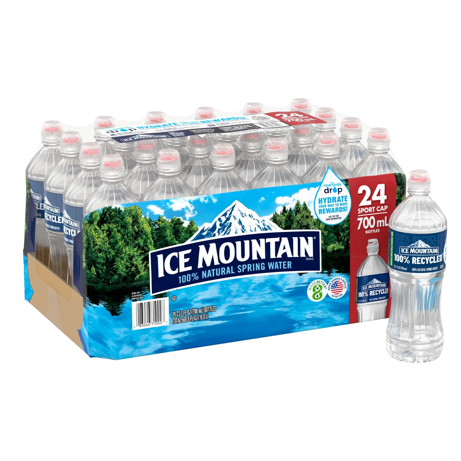 Ice Mountain Spring Water, 24 Pack – Refreshing Crisp Water – 23.7 fl oz Sports Bottle with Flip Cap