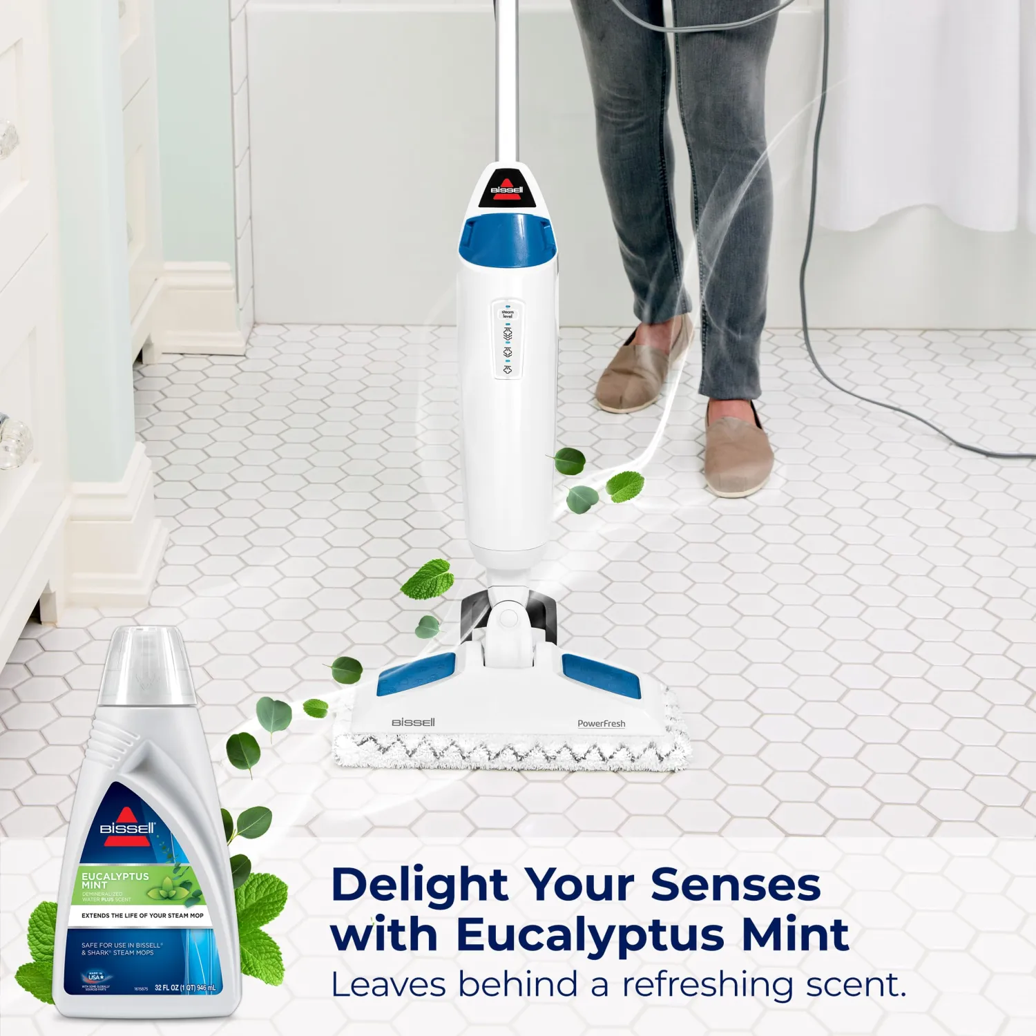 BISSELL EUCALYPTUS MINT DEMINERALIZED STEAM MOP WATER, 32 ounces, 1392, WHITE
