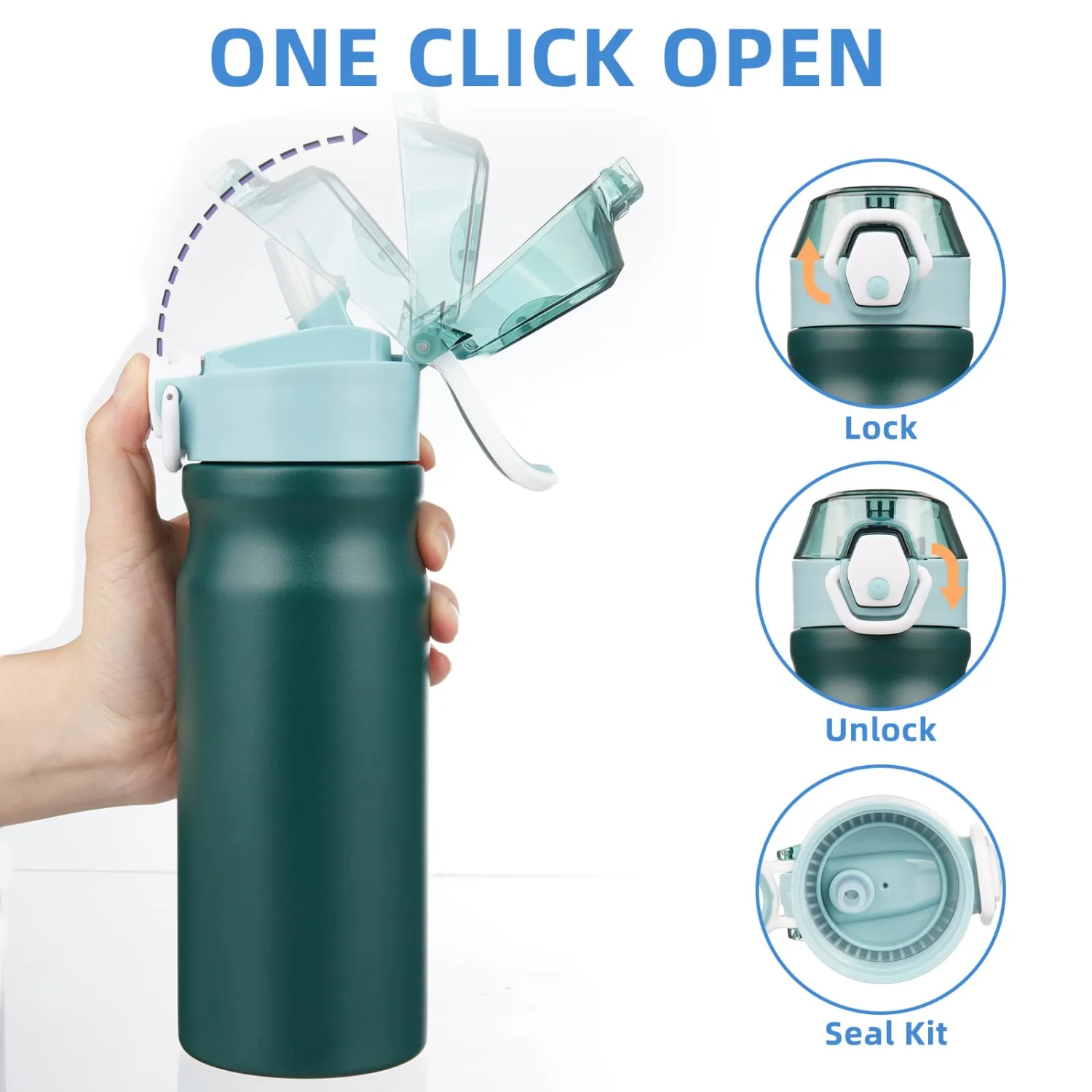 BJPKPK Stainless Steel Insulated Water Bottle with Straw Lid 18oz Reusable Metal Thermal Flask Bottles Keep Cold and Hot,Army Green