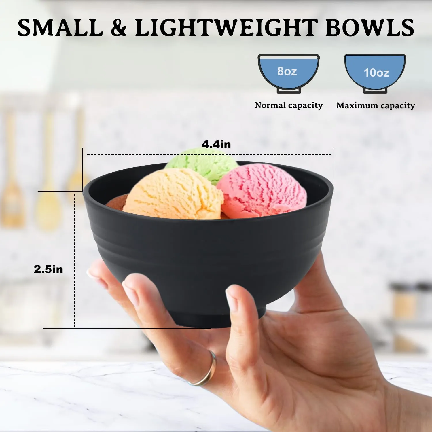 Black Wheat Straw Bowls, 10 OZ Unbreakable Snack Bowls Set of 8, Alternative Plastic Bowl Reusable, Microwave Safe Small Appetizer Bowl for Dessert, Snack, Ice Cream (Black)