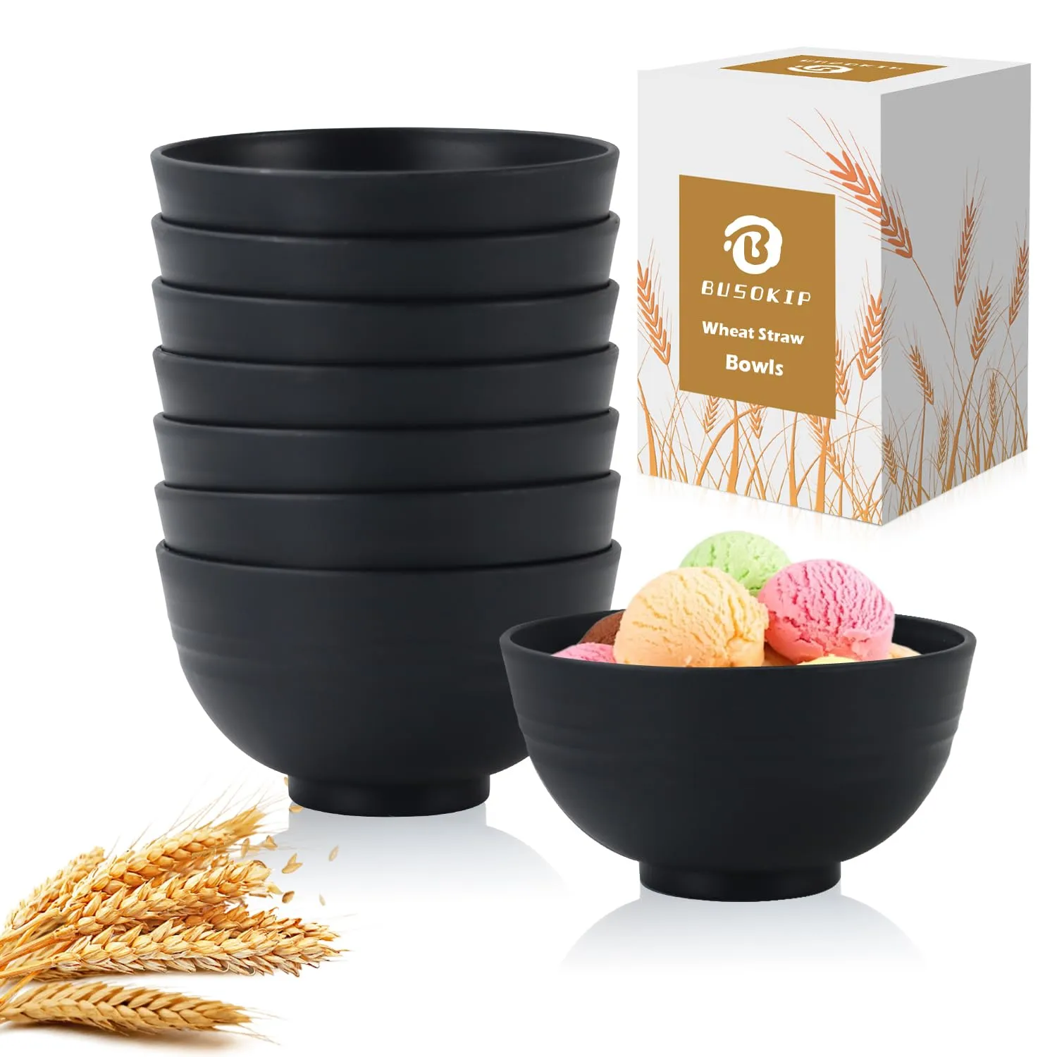 Black Wheat Straw Bowls, 10 OZ Unbreakable Snack Bowls Set of 8, Alternative Plastic Bowl Reusable, Microwave Safe Small Appetizer Bowl for Dessert, Snack, Ice Cream (Black)