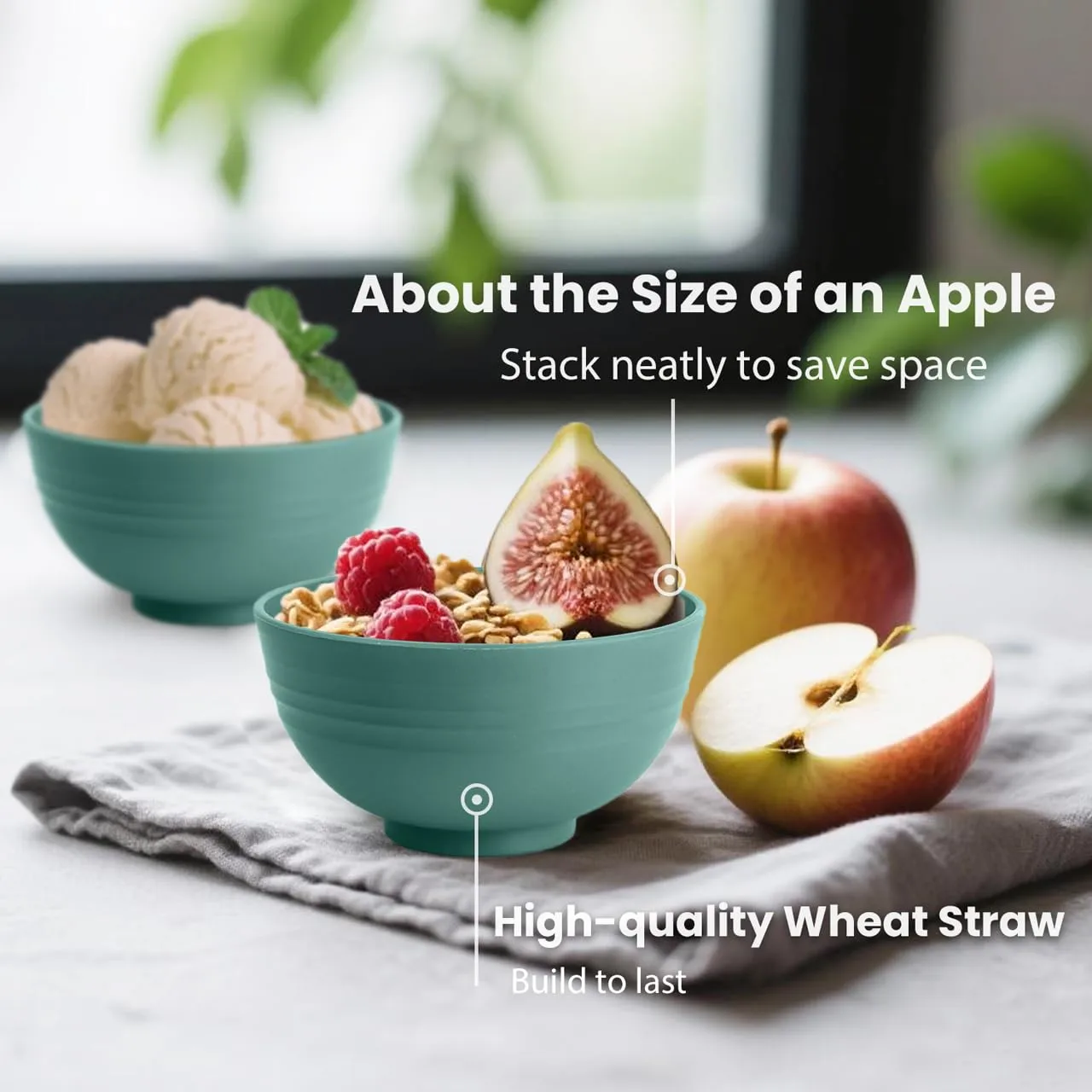 Wheat Straw Bowls Set of 8, Microwave and Dishwasher Safe, Unbreakable and Lightweight Small Bowl for Snack, Yogurt, Dessert Bowls for Kitchen, Picnic, Party (Green, 10 OZ)