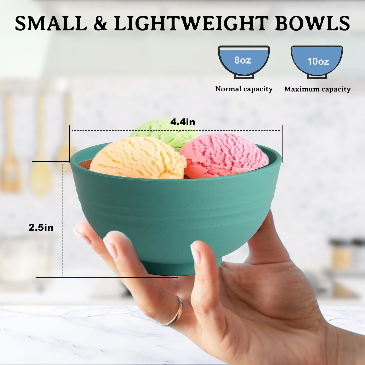 Wheat Straw Bowls Set of 8, Microwave and Dishwasher Safe, Unbreakable and Lightweight Small Bowl for Snack, Yogurt, Dessert Bowls for Kitchen, Picnic, Party (Green, 10 OZ)