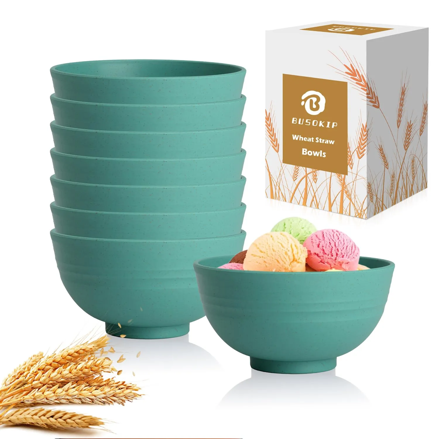 Wheat Straw Bowls Set of 8, Microwave and Dishwasher Safe, Unbreakable and Lightweight Small Bowl for Snack, Yogurt, Dessert Bowls for Kitchen, Picnic, Party (Green, 10 OZ)