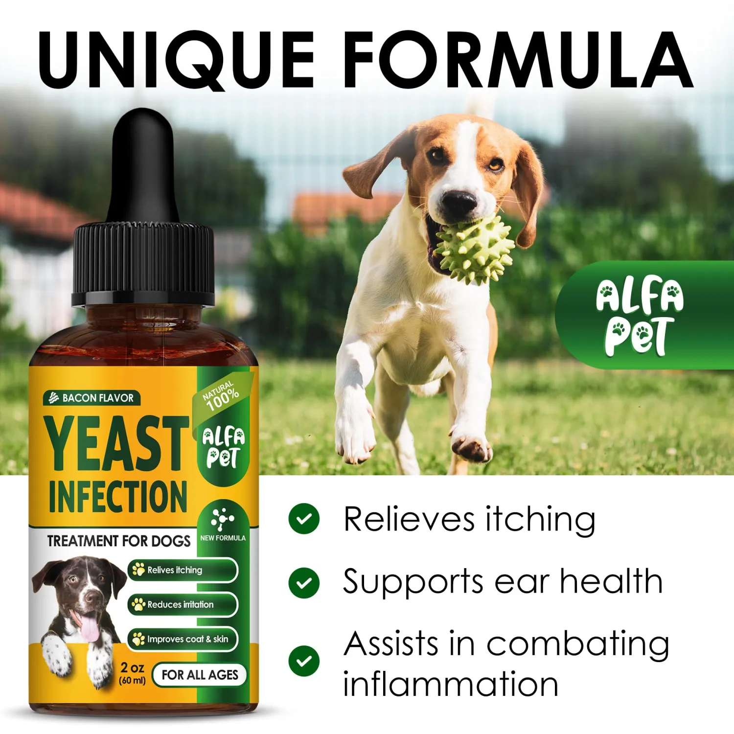 Yeast Infection Treatment for Dogs Helps with Itching & Allergies – Dog Yeast Infection Treatment Liquid Herbal Supplement – for All Breeds – Bacon Taste – 2 Oz