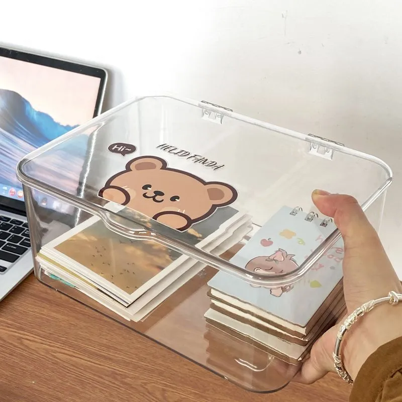 Desktop Storage Box Acrylic Transparent And Dustproof Office Table Stationery Desk With Lid