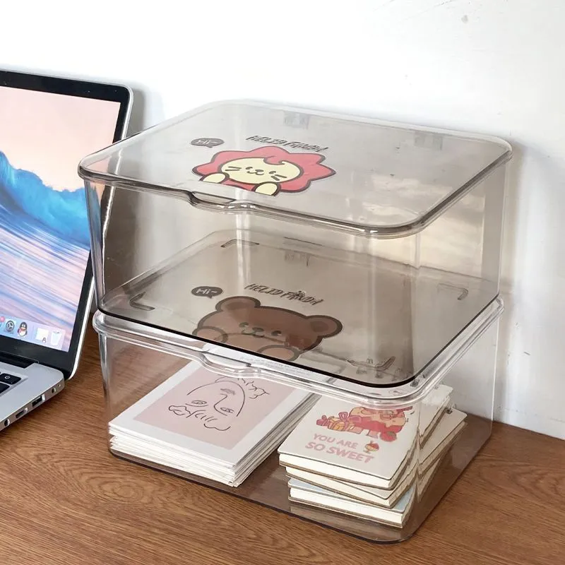 Desktop Storage Box Acrylic Transparent And Dustproof Office Table Stationery Desk With Lid