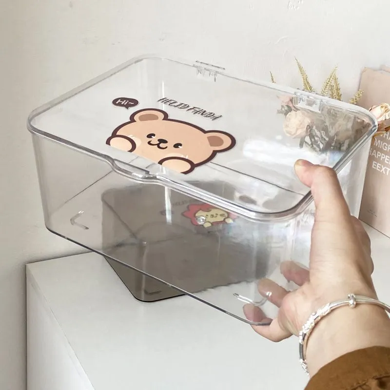 Desktop Storage Box Acrylic Transparent And Dustproof Office Table Stationery Desk With Lid