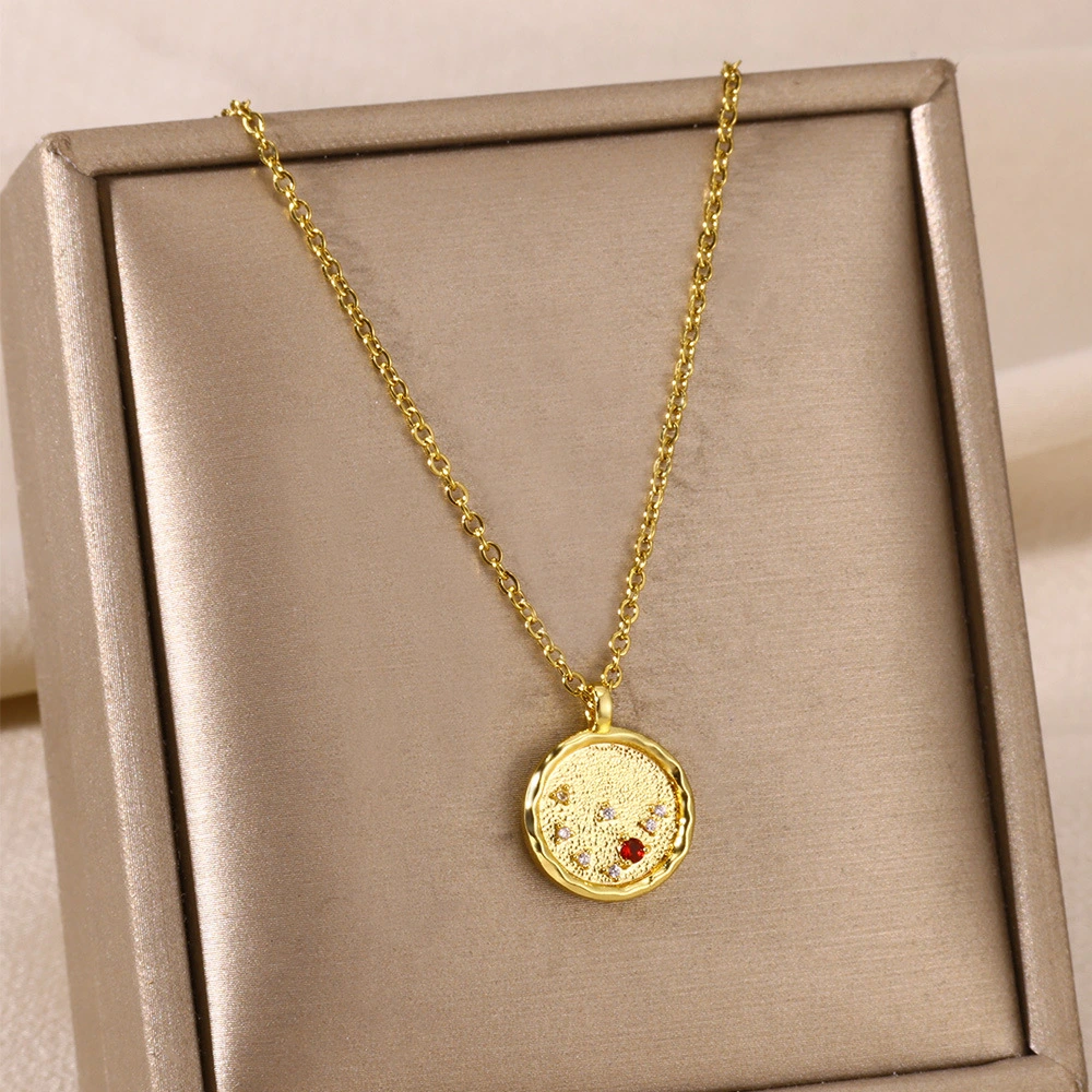 European And American Ballots Round Brand Twelve Constellation Star Map Chain Titanium Steel O-shaped Chain High-grade Necklace
