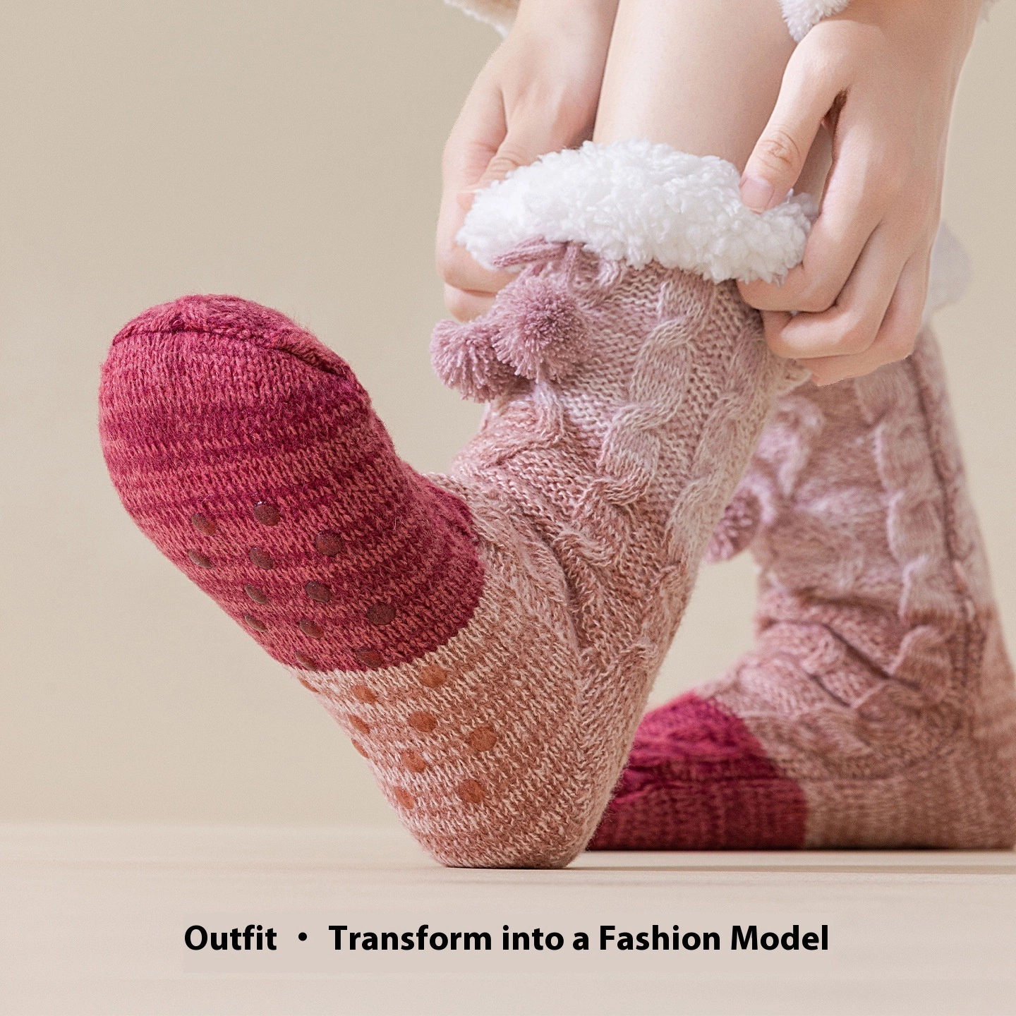 Lambswool Thickened Warm Mid-calf Length Socks Non-slip Floor Socks