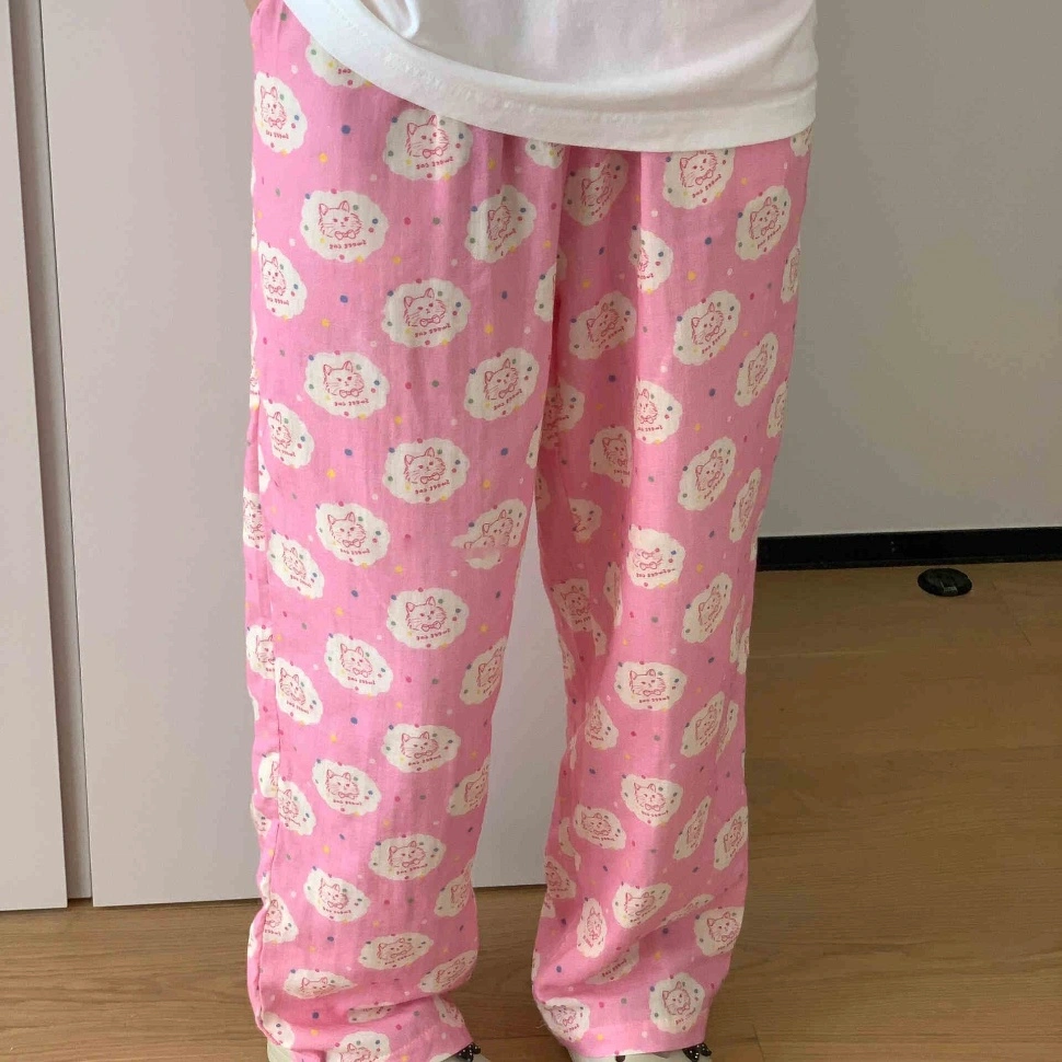Cute Cat Print Pajama Pants Women's Plus Size Loose Casual Pants