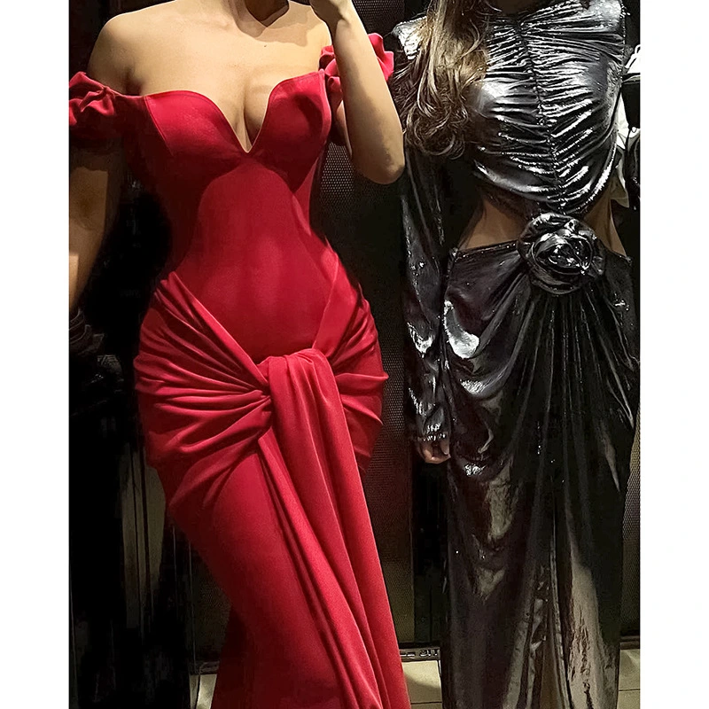 Off-shoulder V-neck Dress Women