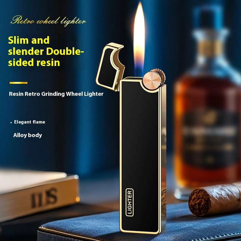 New Resin Slim Strip Creative Personality Metal Inflatable Grinding Wheel Flame Lighter