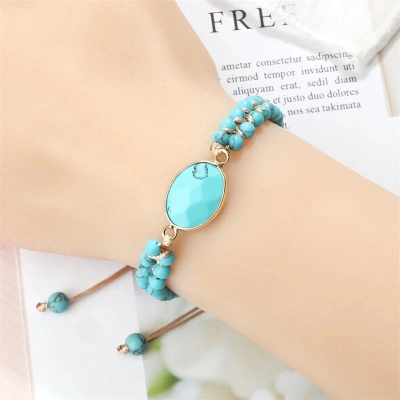 Hand-woven 4MM Natural Blue Turquoise Beads Irregular Bracelet