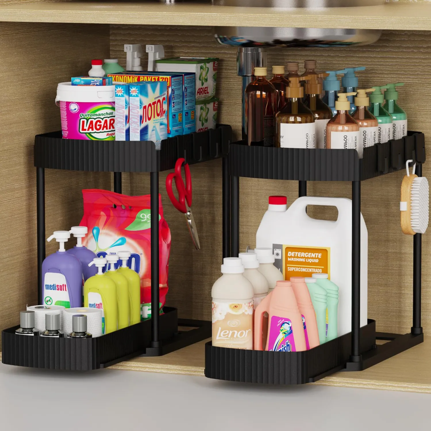 Curved Double-layer Mobile Kitchen Desktop Storage Rack Multi-layer Storage Cabinet