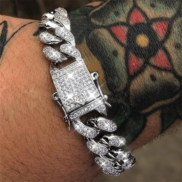 Simple Fashion And Fully-jewelled Cuban Ins Style Hip Hop Geometric Bracelet