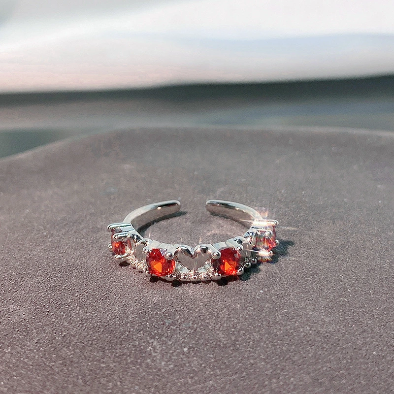 Autumn And Winter With Color Heart-shaped Open Ring