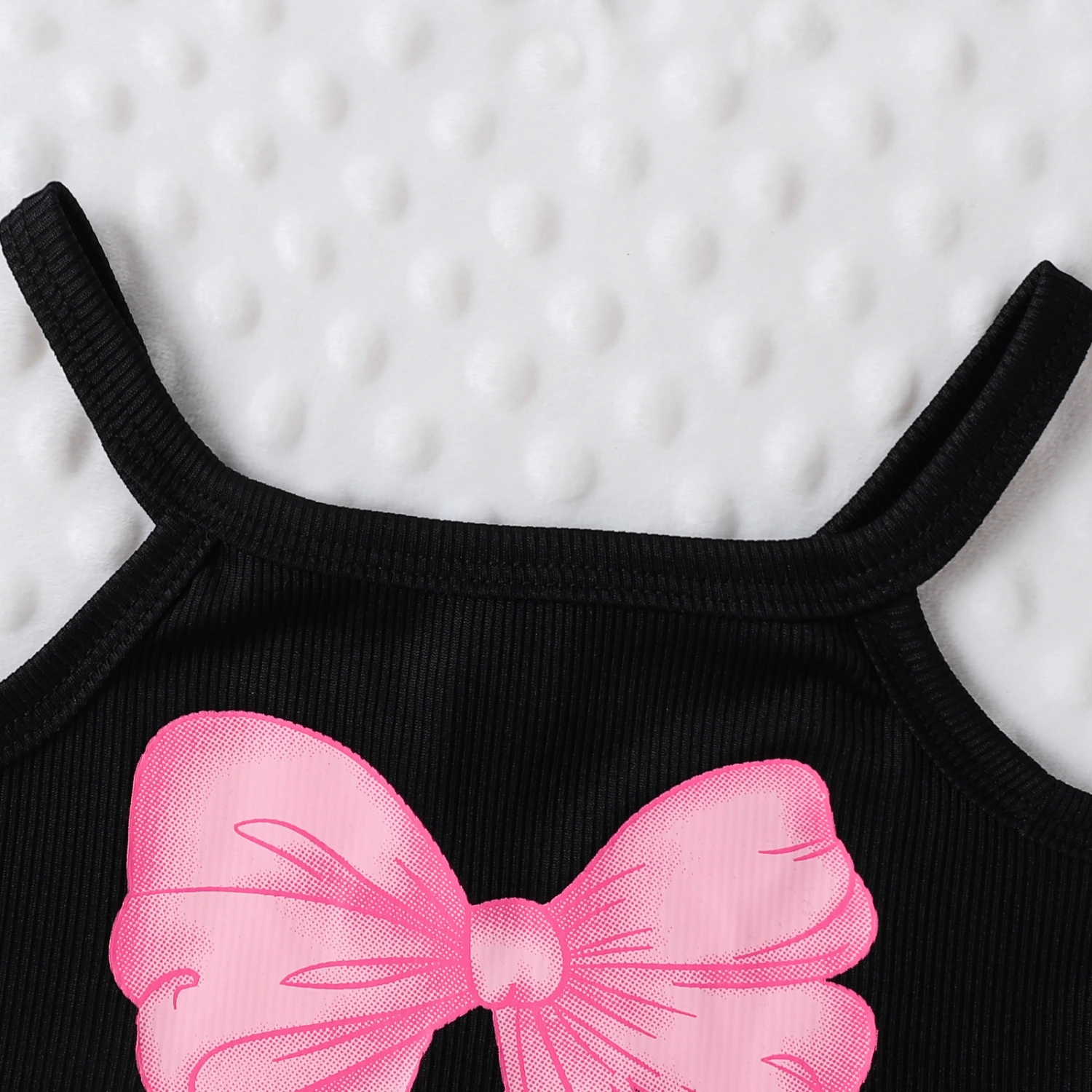 Sweet Cool Female Children's Suit Children Bow Print Sling Irregular Pantskirt