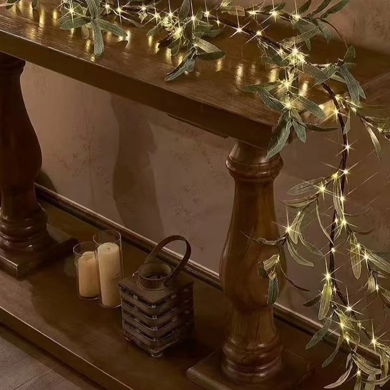 Olive Branch Rattan LED Decorative Green Leaf Lamp
