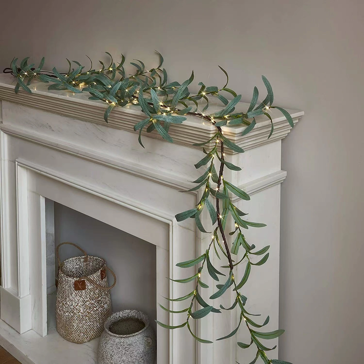 Olive Branch Rattan LED Decorative Green Leaf Lamp