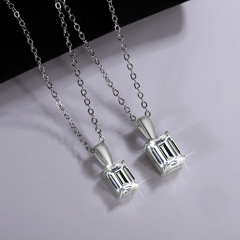 Sterling Silver Rectangular Pendant Clavicle Chain