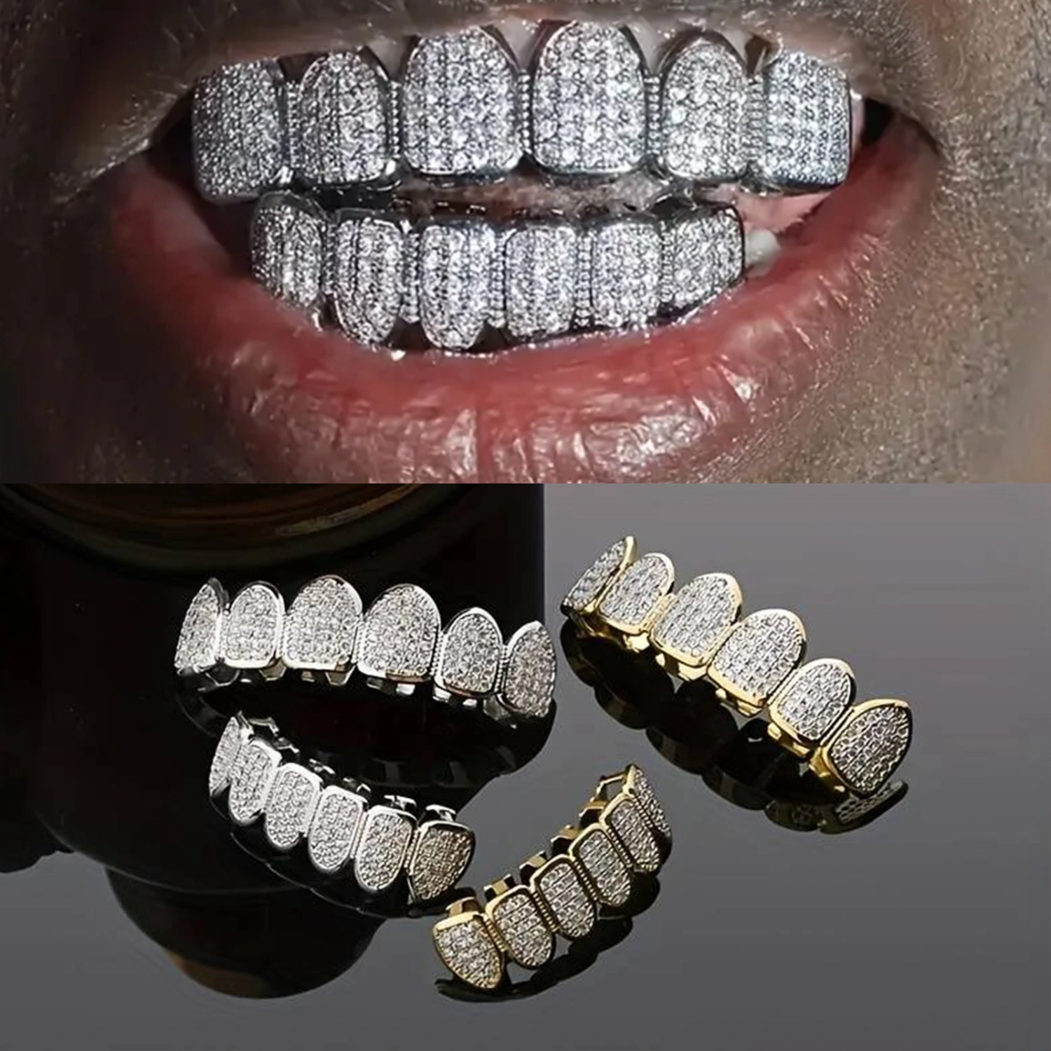Hip Hop Tooth Socket Copper Zircon Micro British Real Gold Non-fading Tooth Decoration