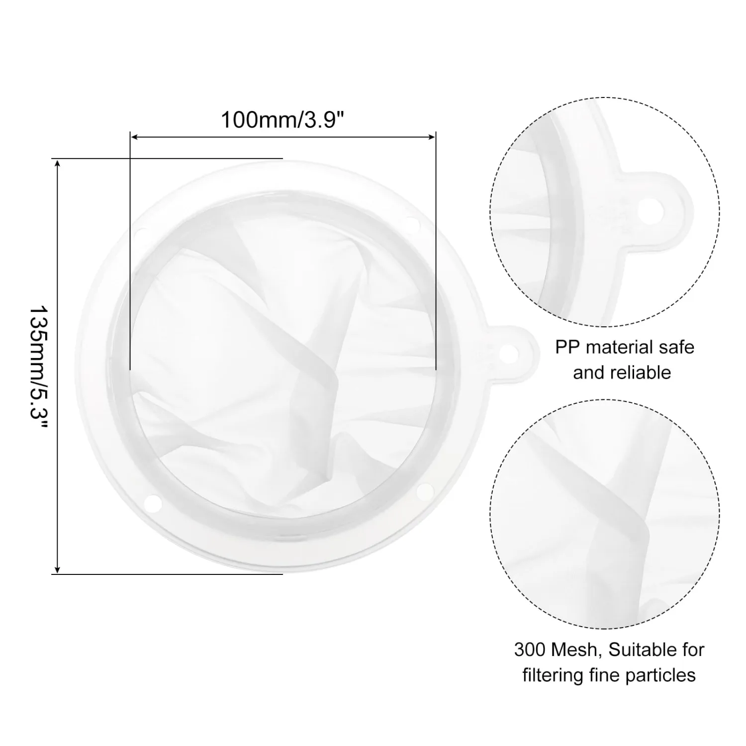 uxcell 4Pcs 300 Mesh Food Filter Strainer, 5.1in Nylon Fine Mesh Sieve Drainer, Plastic Mesh Colander for Filtering Coffee, Juice, Oils, Wine, Soy Milk, Honey, Yogurt