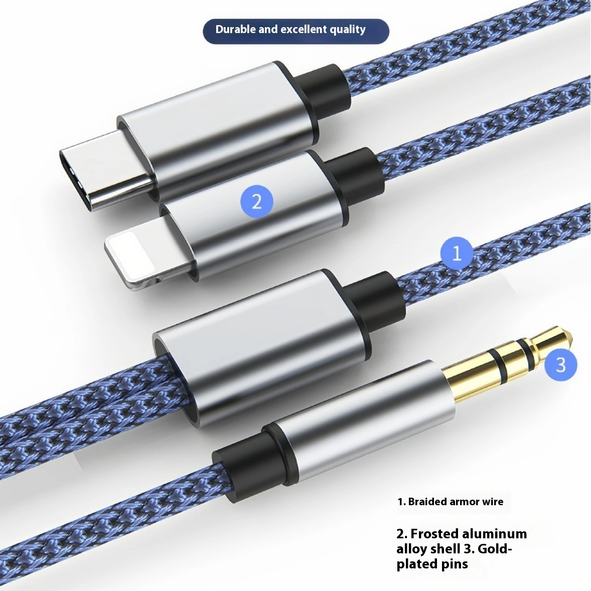 Applicable To Patch Cord Of Cell-phone 35mm To Typec Lightning Two-in-one