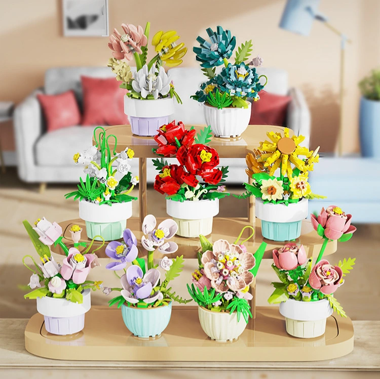 Potted Building Blocks Assembled With Micro Particles Toy Decoration