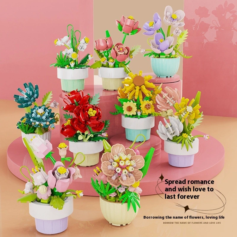 Potted Building Blocks Assembled With Micro Particles Toy Decoration