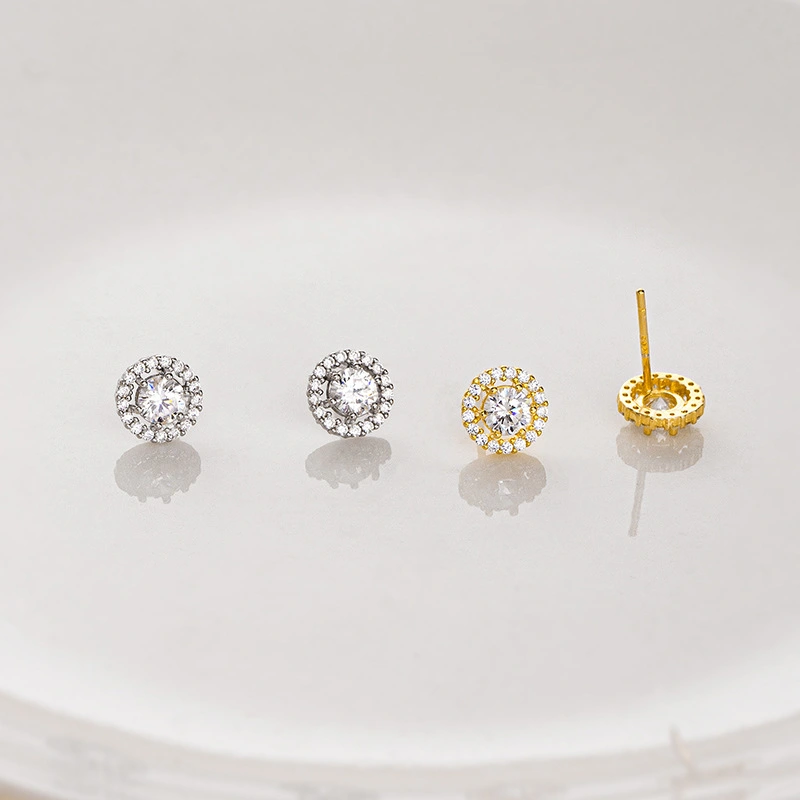 S925 Silver French Simplicity Refined Zircon Stud Earrings