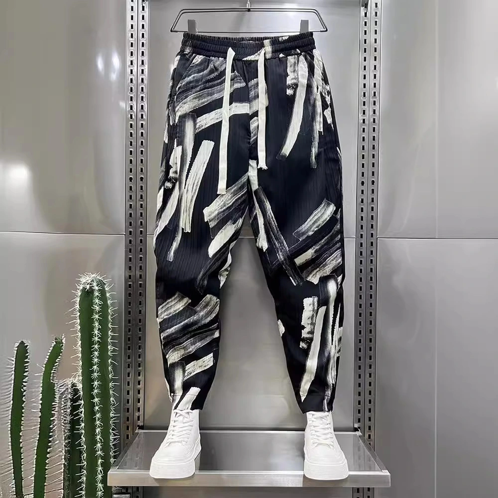 Men's Ice Silk Printed Cotton And Linen Casual Pants