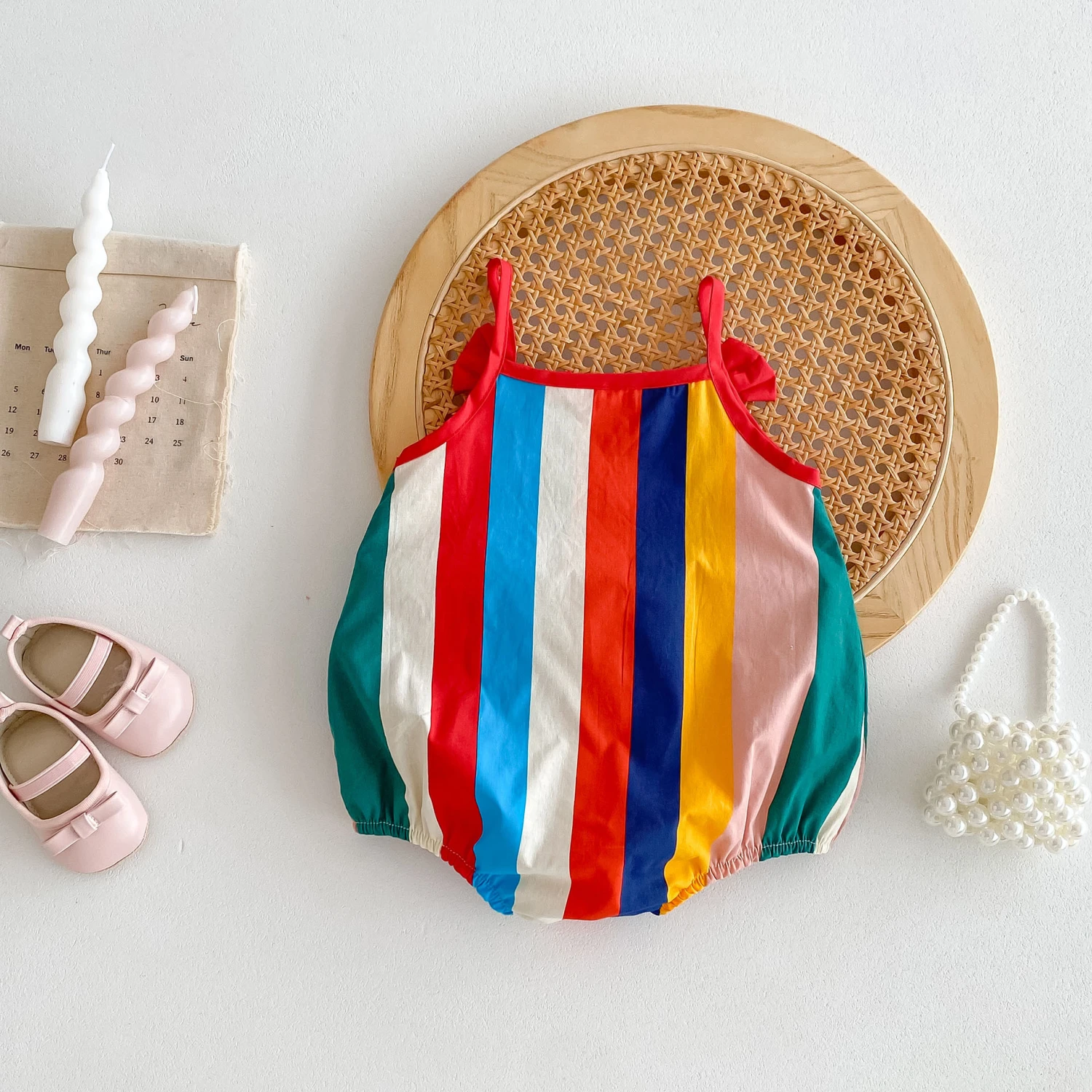 Summer Vacation Style Rainbow Sling Romper