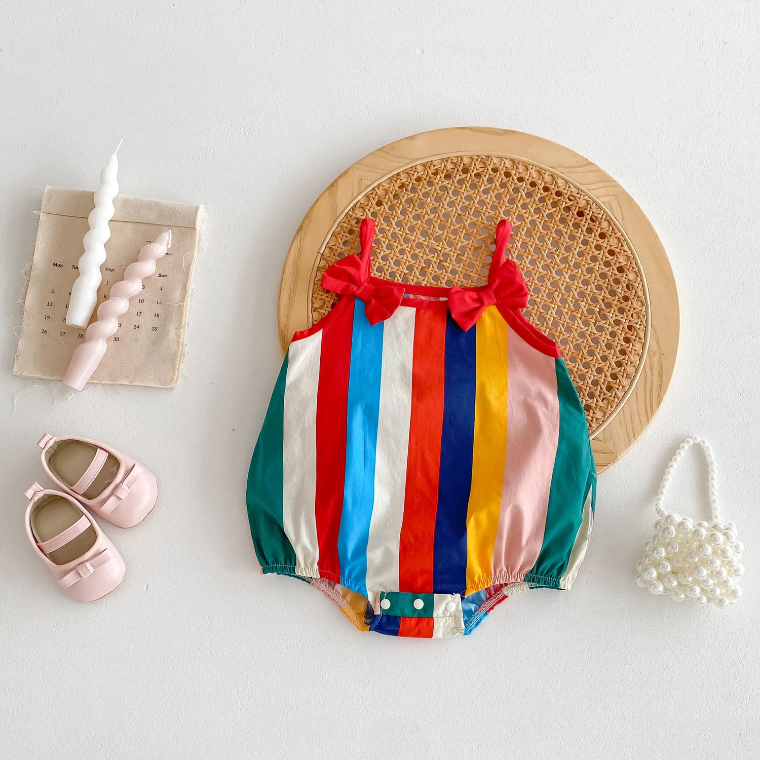 Summer Vacation Style Rainbow Sling Romper