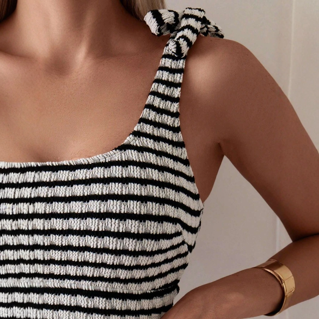 Women's Creative Striped Printed Tube Top Split Swimsuit