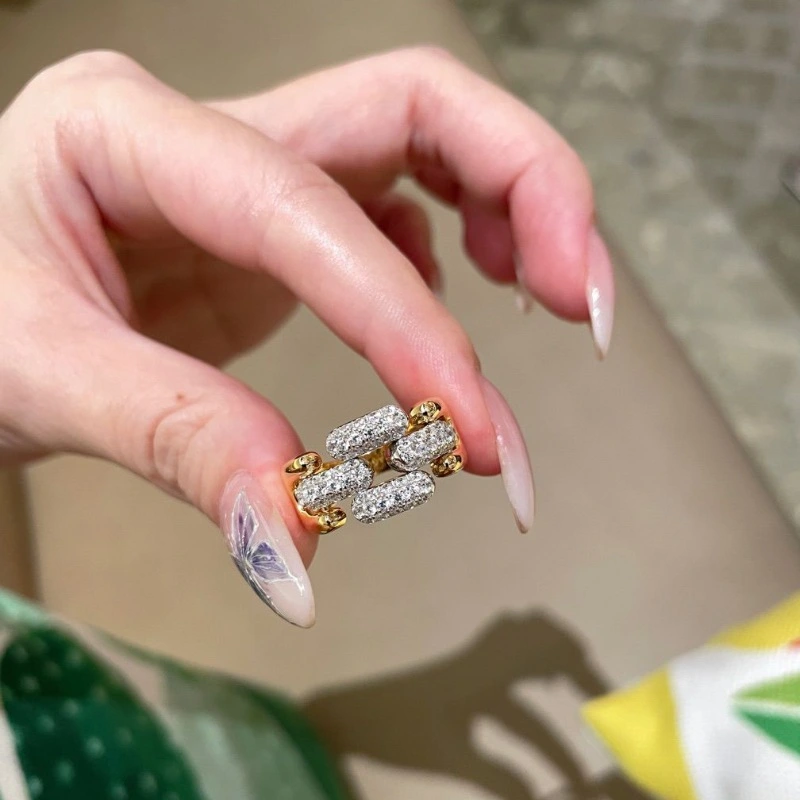 Light Luxury High-grade Close-inlaid Cuban Chain Row Diamond Ring