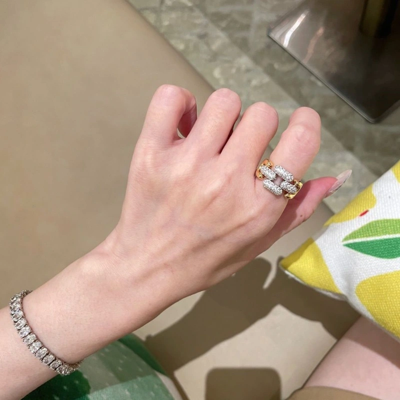 Light Luxury High-grade Close-inlaid Cuban Chain Row Diamond Ring