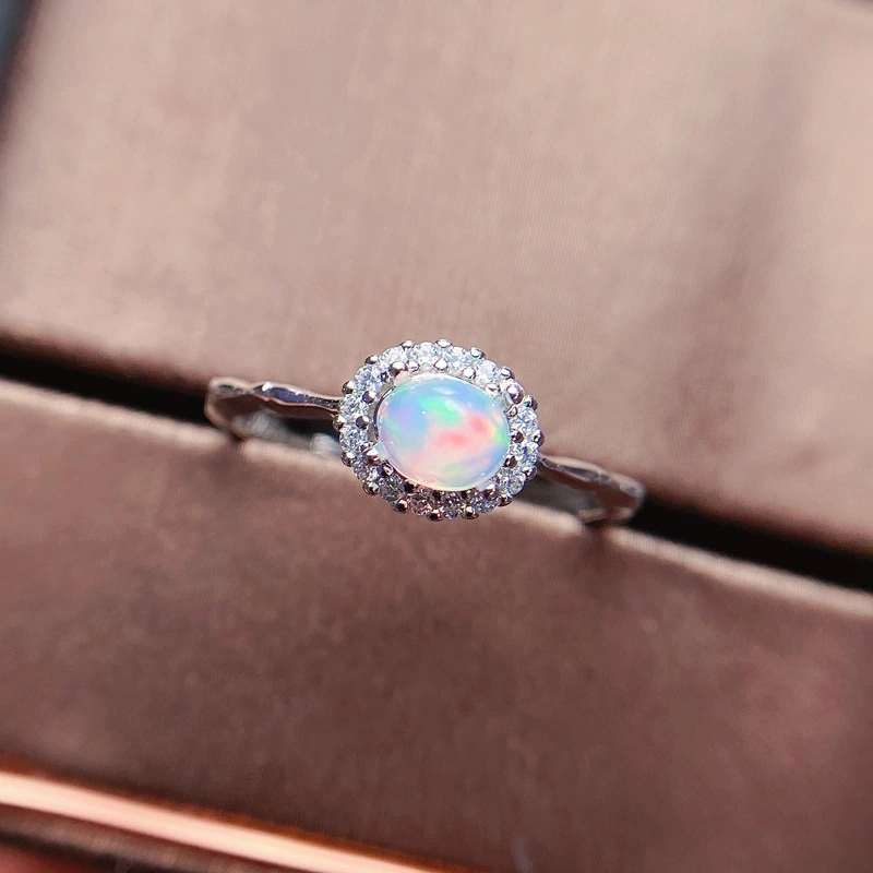 Natural Opal Ring 925 Silver Women's Open Mouth