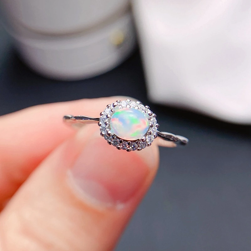 Natural Opal Ring 925 Silver Women's Open Mouth